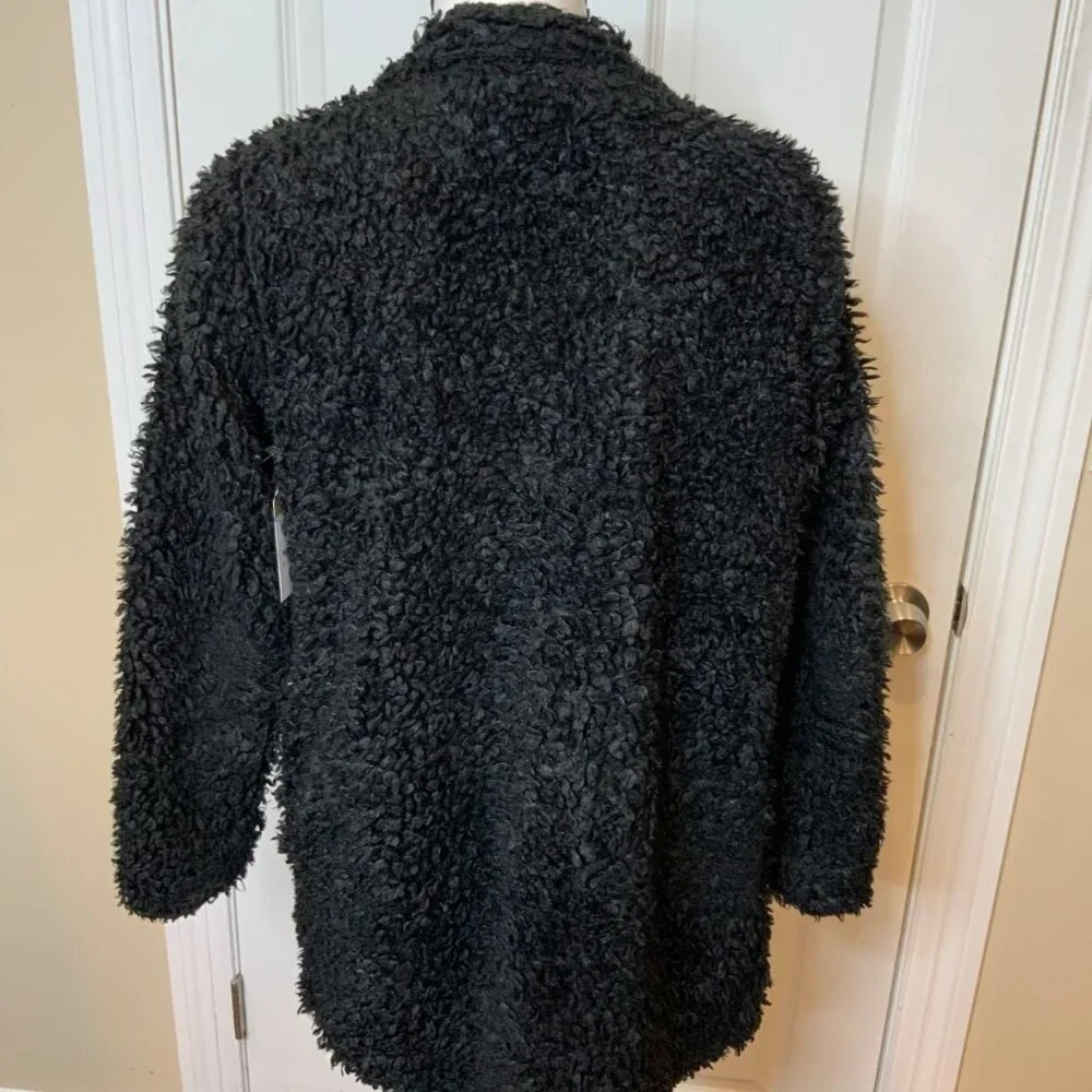bishop + young Black Faux Fur Open Front Collared Jacket Size M